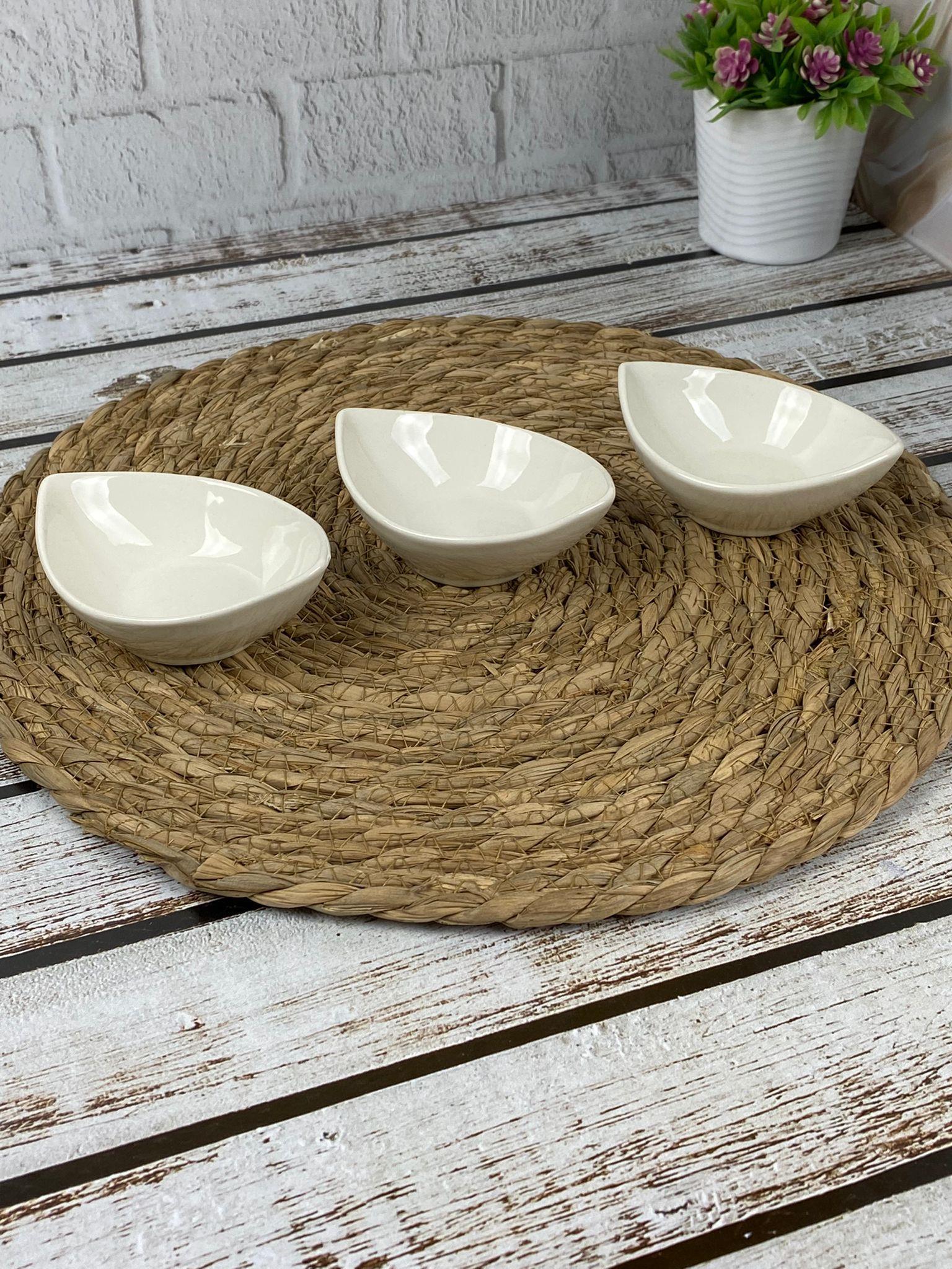 Bambu Stantlı 3lü Çerezlik - Porselen Lokumluk, Sosluk, Kahvaltılık Seti, - 3X50 ML