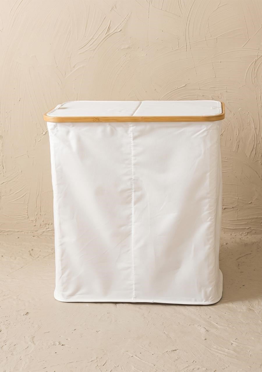 Vıch İki Bölmeli Katlanır Çamaşır Kirli Sepeti Krem 54x54x34 