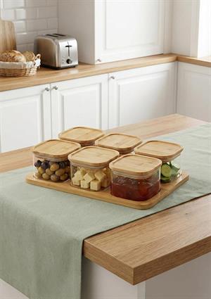 Quatro Bambu Vakumlu Kapaklı Tepsili 6’lı Cam Kahvaltılık