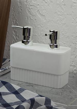 Çift Hazneli Sıvı Sabunluk - Plastik Mutfak Sabunluğu - 1 Litre