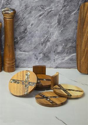 Akasya 4lü Bardak Altlığı  - Stantlı Çay Tabağı Takımı - 5 Parça, 11 CM