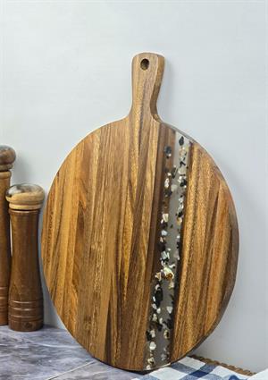 Akasya Kesme Tahtası - Yuvarlak Kesim Tahtası - 39 CM