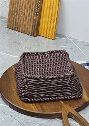 Ekmek Sepeti - Hasır Görünümlü Kare Ekmek Sepeti - Küçük Boy, 19 CM