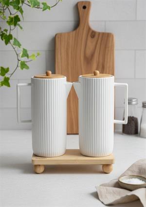 Porselen Yağdanlık Seti - Yağlık Takımı-2x1 Litre