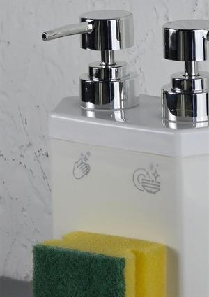 Lecce Çift Hazneli Mutfak Sıvı Sabunluk Seti - Plastik Sıvı Sabunluk Takımı - 850 ML