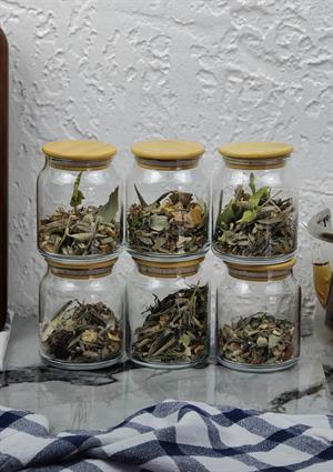 Cam Kavanoz Seti - 6lı Bambu Kapaklı Kavanoz Takımı - 12 Parça, 250 ML