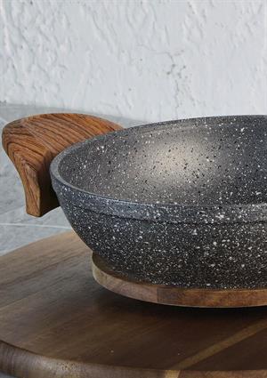 Granit Kaplama Sahan - Alüminyum Döküm, Ahşap Kulplu Sahan -18 CM