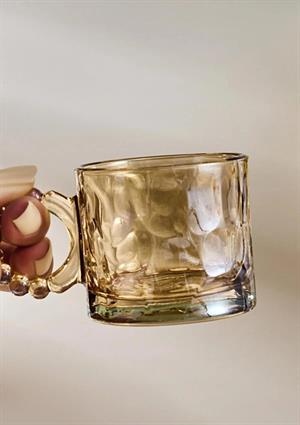 6lı Cam Fincan Seti - Boncuklu Kulp Çay Bardağı Takımı - 100 ML - Taş Desen