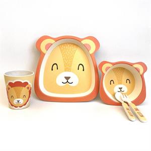 Sevimli Figürlü Bambu Mama Takımı Erkek Kız Çocuk Bebek Mama Tabağı Seti Fiber Mama Takımı 5 Parça