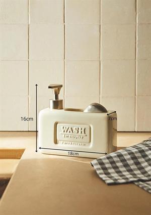 Ashley Taupe Porselen Sıvı Sabunluk - Sünger Hazneli Mutfak Sabunluğu - 750 ML