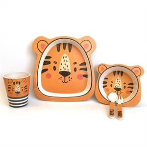 Sevimli Figürlü Bambu Mama Takımı Erkek Kız Çocuk Bebek Mama Tabağı Seti Fiber Mama Takımı 5 Parça