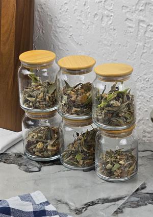 Cam Kavanoz Seti - 6lı Bambu Kapaklı Kavanoz Takımı - 12 Parça, 250 ML