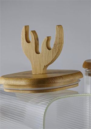 Boynuz Şekilli Bambu Kapaklı Cam Kavanoz Seti - Borosilikat Kavanoz Takımı - 3lü Set - Kare