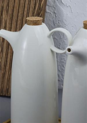 2li Porselen Yağdanlık Seti - Bambu Altlıklı Yağlık Takımı - Mantar Kapak - 2x500 ML