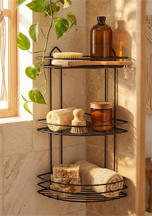 3 Katlı Banyo Köşeliği - Plastik Kaplama Duş Rafı ve Organizer