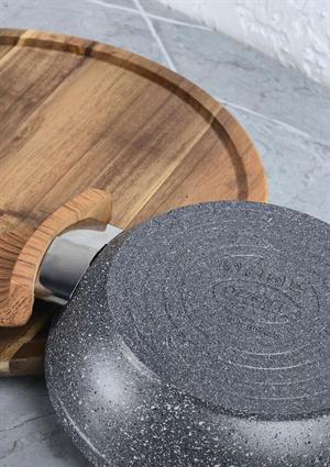 Granit Kaplama Sahan - Alüminyum Döküm, Ahşap Kulplu Sahan -18 CM