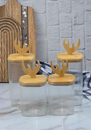 Hometarz Boynuz Şekilli Cam Kavanoz Seti - Borosilikat Cam Kavanoz Takımı - 4lü Set