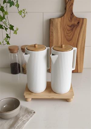 Porselen Yağdanlık Seti - Yağlık Takımı-2x1 Litre