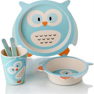 Sevimli Figürlü Bambu Mama Takımı Erkek Kız Çocuk Bebek Mama Tabağı Seti Fiber Mama Takımı 5 Parça