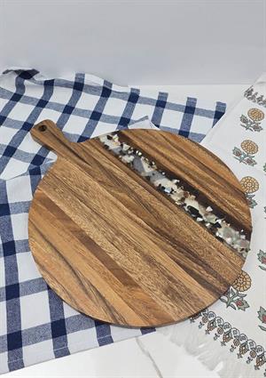 Akasya Kesme Tahtası - Yuvarlak Kesim Tahtası - 39 CM