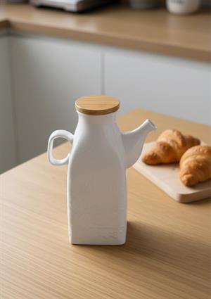 Porselen Süt Şişesi - Bambu Kapaklı Yağdanlık 650 ML