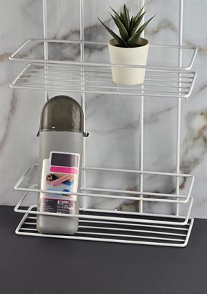 3 Katlı Banyo Rafı - Termo Plastik Kaplama Metal Şampuanlık - Üç Raflı