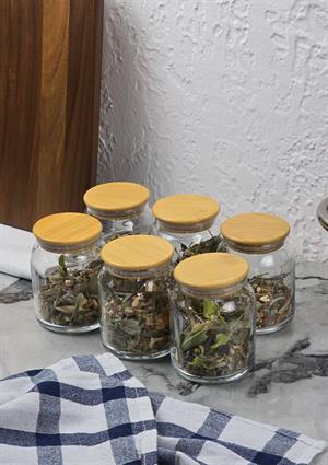 Cam Kavanoz Seti - 6lı Bambu Kapaklı Kavanoz Takımı - 12 Parça, 250 ML