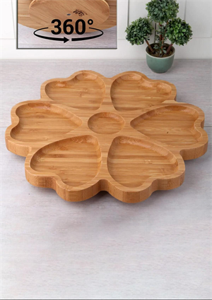 Bambu Döner Stantlı Çok Amaçlı Sunum Tabağı - Şekerlik, Kahvaltılık - 30 CM - Kalp Şekilli