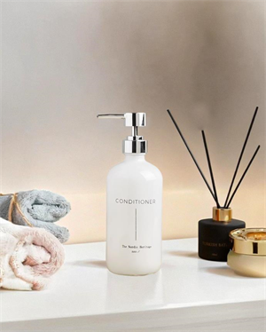 Büyük Boy Cam Sıvı Sabunluk - Dekoratif Cam Şampuanlık - 500 ML - 21x7