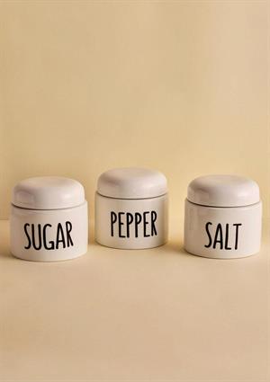 Francesco 3lü Porselen Ergonomik Baharatlık Seti Yuvarlak Formlu Beyaz Takım