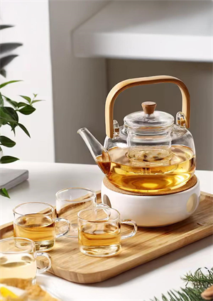 Borosilikat Cam Demlik - Bambu Kulplu Bitki Demliği - Isıya Dayanıklı 800 ML