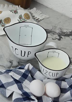 Loza 2li Ölçü Kabı Seti - Porselen Ölçüm Bardağı Takımı - 2 Parça