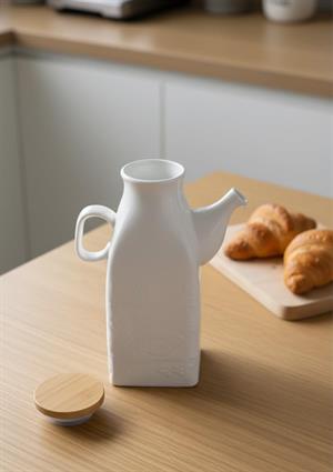 Porselen Süt Şişesi - Bambu Kapaklı Yağdanlık 650 ML