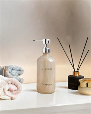 Büyük Boy Cam Sıvı Sabunluk - Dekoratif Cam Şampuanlık - 500 ML - 21x7