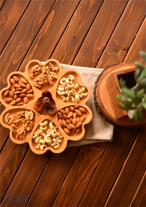 Bambu Döner Stantlı Çok Amaçlı Sunum Tabağı - Şekerlik, Kahvaltılık - 30 CM - Kalp Şekilli