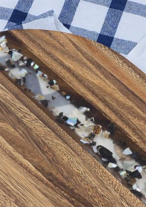 Akasya Kesme Tahtası - Yuvarlak Kesim Tahtası - 39 CM