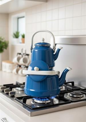 Alev Vintage Emaye Çaydanlık Takımı - Emaye Demlik Takımı - Mega Boy - 2.5 ve 1.0 Litre