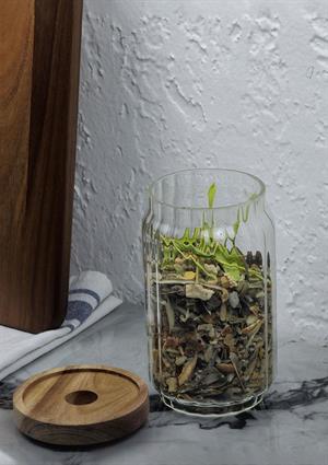 Timber Cam Kavanoz - Çizgili Saklama Kavanozu - Ahşap Kapaklı, 750 ML