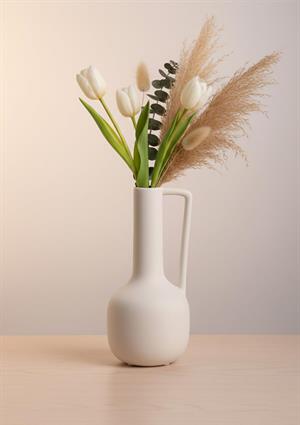 Fiona Seramik Vazo Kulplu, Beyaz 25 CM