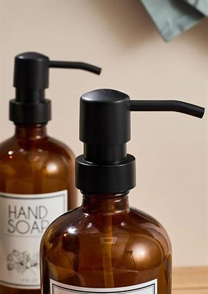 Lozione 2’li Mutfak Sıvı Sabunluk Seti - Bambu Stantlı Sıvı Sabunluk Takımı - 2x500 ML, Siyah Amber