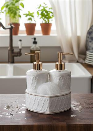 Mundo Porselen Sıvı Sabunluk Seti-2x300 ML Kalpli