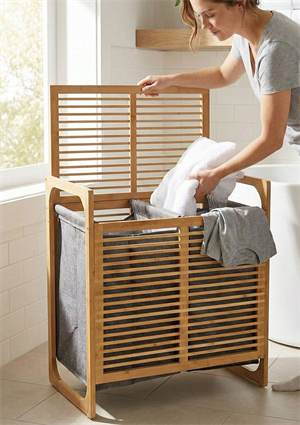 Bambu Çamaşır Sepeti Çift Hazneli 2x35 Litre