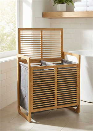 Bambu Çamaşır Sepeti Çift Hazneli 2x35 Litre