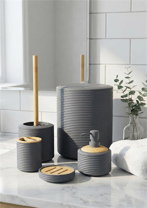 Bambu Detaylı Akrilik Banyo Seti - 5 Parça