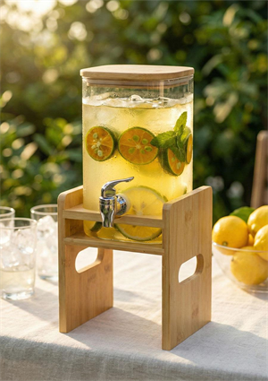 Bambu Detaylı Borosilikat Cam Sebil, Şerbetlik, Sürahi - Küçük boy, 2 Litre 