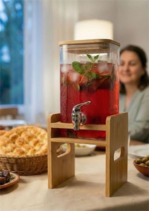 Bambu Detaylı Borosilikat Cam Sebil, Şerbetlik, Sürahi - Küçük boy, 2 Litre 