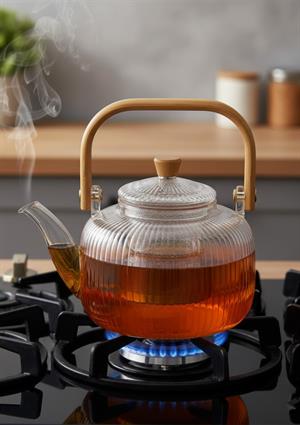 Bambu Saplı Cam Demlik - Cam Çaydanlık - 1 Litre