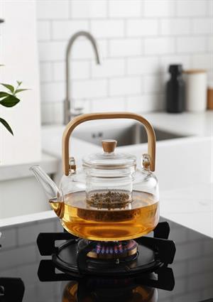 Borosilikat Cam Demlik - Bambu Kulplu Bitki Demliği - Isıya Dayanıklı 800 ML