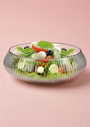 Büyük Boy Cam Salata Kasesi - Çizgili Salata Tabağı 30 CM
