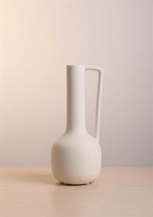 Fiona Seramik Vazo Kulplu, Beyaz 25 CM